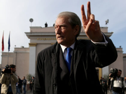 Albanian opposition leader and former prime minister Sali Berisha gestures after a parliam