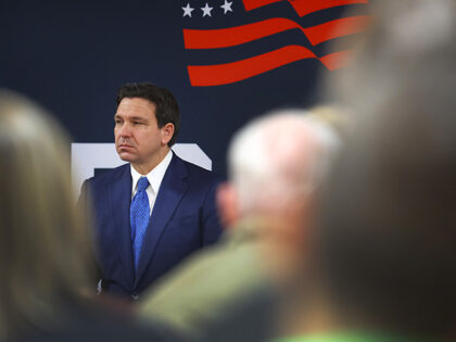 Republican presidential candidate Florida Governor Ron DeSantis speaks to guests during th