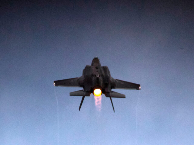An Israeli Air Force F-35 Lightning II fighter jet performs during an air show at the grad