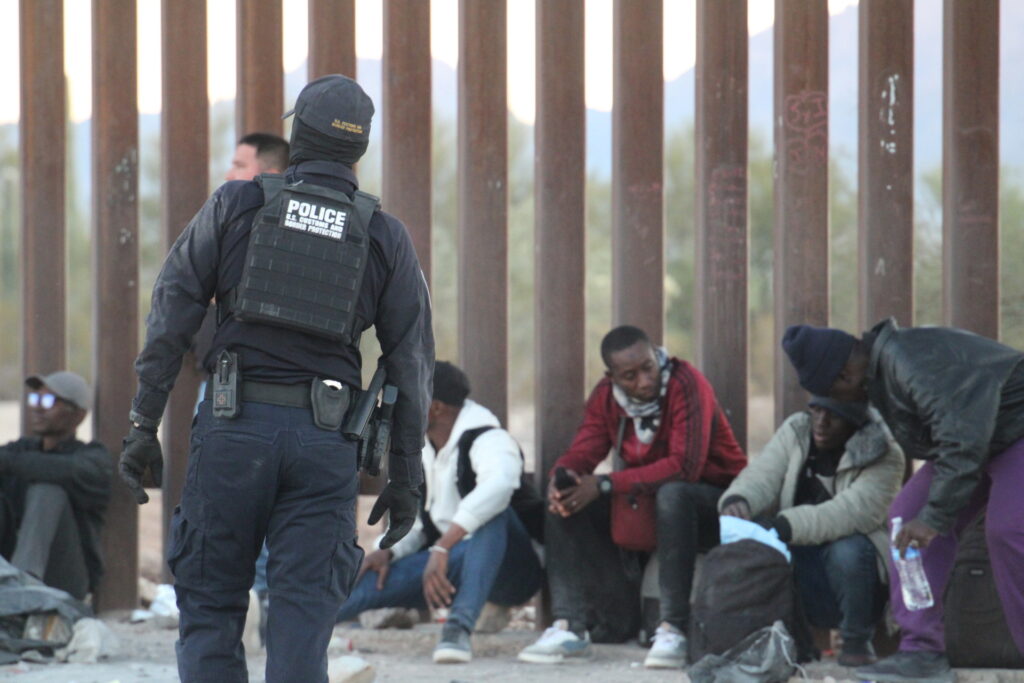 Migrants find CBP OFO officers instead of Border Patrol agents at border wall in Lukeville, Arizona. (Randy Clark/Breitbart Texas)