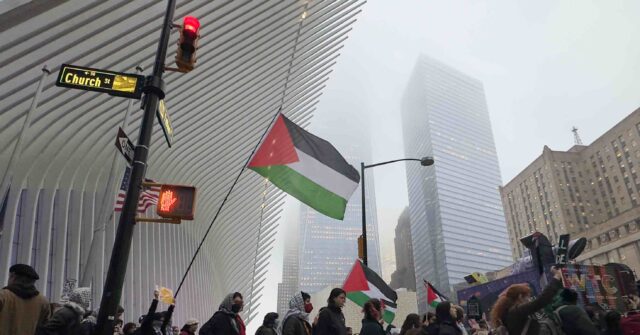 Pro-Palestinian Crowd Protests at World Trade Center, Site of 9/11 Terror