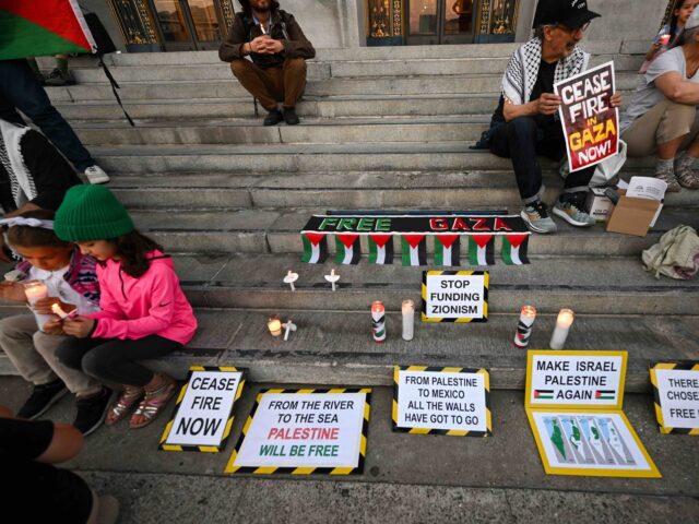 SAN FRANCISCO, CALIFORNIA - OCTOBER 18: Pro-Palestinian protesters are gathered outside of