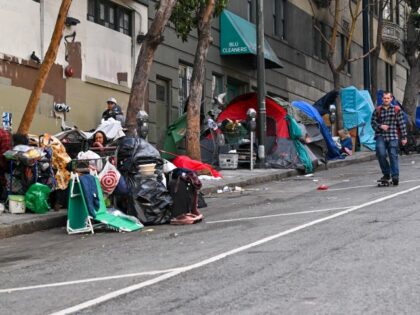 A homeless encampment is seen in Tenderloin District of San Francisco, California, on June