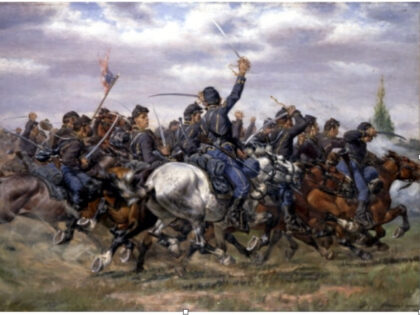 The Pell Mell Charge, 1887, by William Brooke Thomas Trego depicts a rushed charge of the