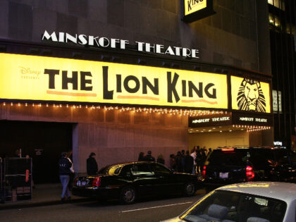 NEW YORK - OCTOBER 03: The Minskoff theatre advertises "The Lion King" on west 4