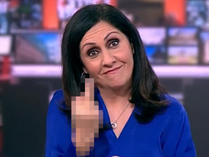 A BBC News presenter was caught giving the middle finger to the world Wednesday during a l