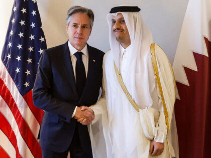 U.S. Secretary of State Antony Blinken, left, meets with Qatari Prime Minister and Ministe