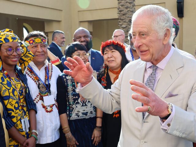 DUBAI, UNITED ARAB EMIRATES - NOVEMBER 30: King Charles III talks to representatives at th