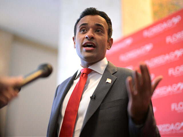 FILE - Republican presidential candidate Vivek Ramaswamy answers questions from reporters