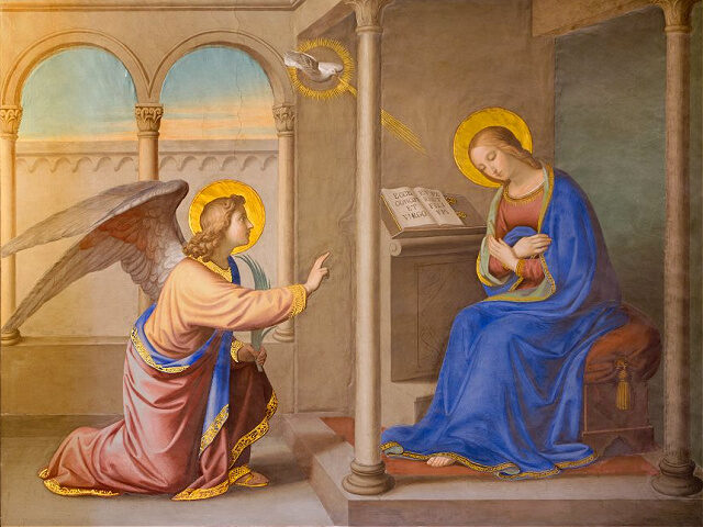 Rome - The Annunciation fresco by Joseph Erns Tunner (1830) in church Chiesa della Trinita