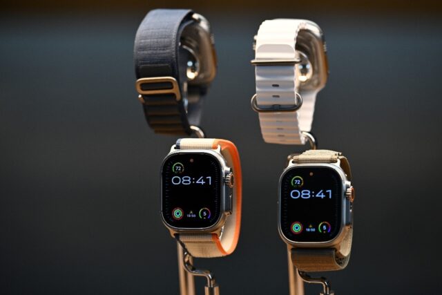 Apple Watch Ultra 2 devices are displayed for sale in Los Angeles