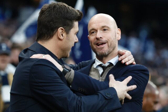 Chelsea boss Mauricio Pochettino (L) and Manchester United manager Erik Ten Hag last clash