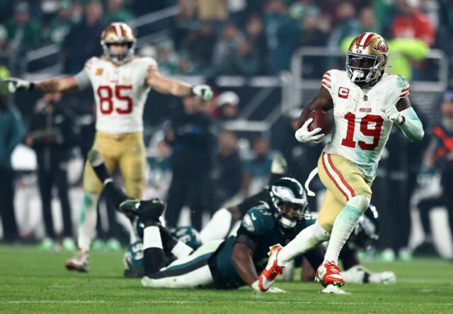 Deebo Samuel scored three touchdowns as the San Francisco 49ers beat the Philadelphia Eagl