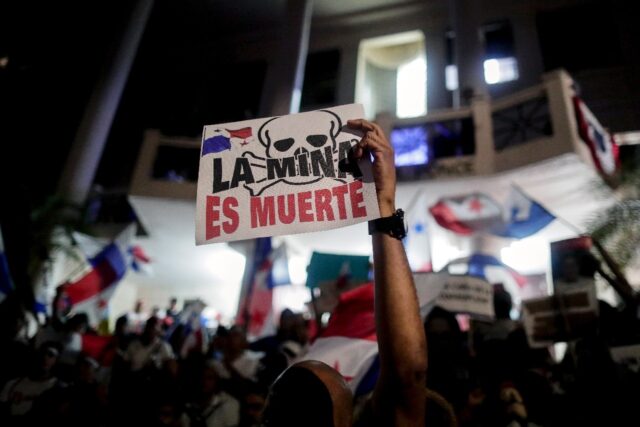 Demonstrators take part in a protest in front of Panama's Supreme Court against a governme