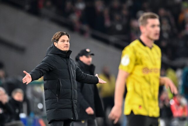 Dortmund head coach Edin Terzic reacts during his side's loss to Stuttgart in the German C