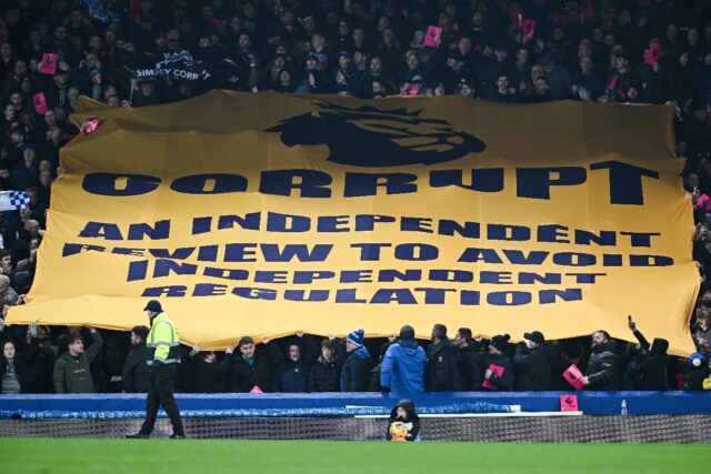 Everton fans have protested against the Premier League's 10-point deduction