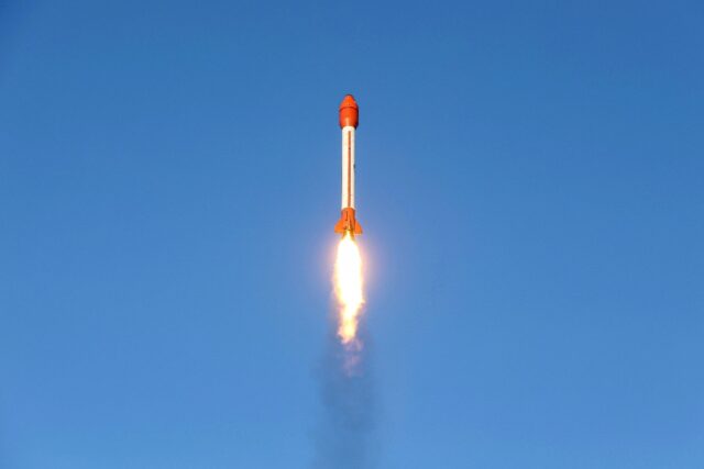 A handout picture from the Iranian Defence Ministry shows the launch of a space capsule de