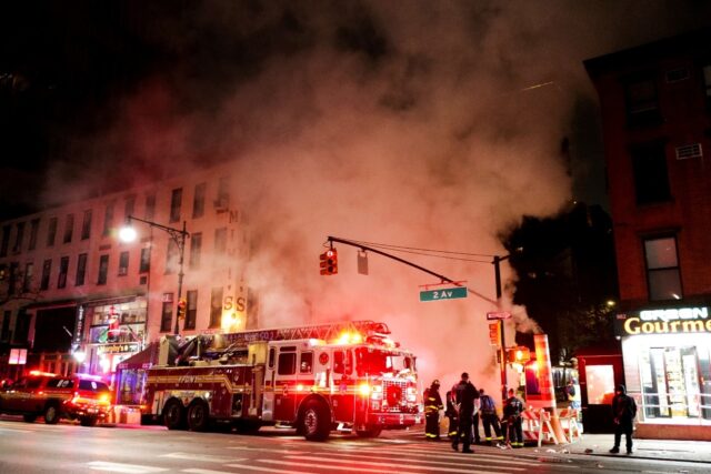 Plumes of steam escaping the centralized heating and hot water system that runs under the