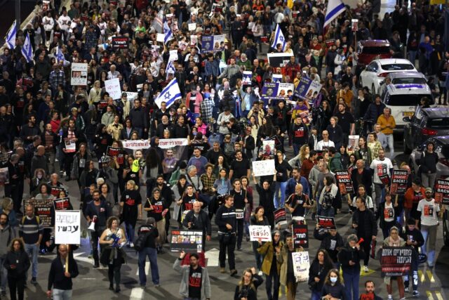 Protesters took to the streets of Tel Aviv after news spread of the death of three hostage
