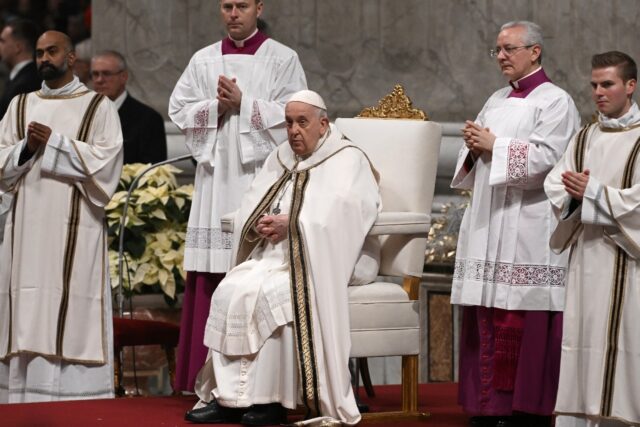 'Tonight our hearts are in Bethlehem,' Pope Francis said in his Christmas Eve mass at St.