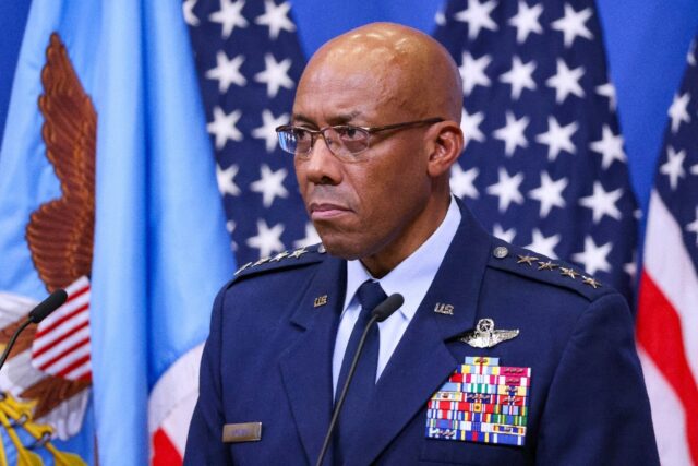 Top US military officer General Charles "CQ" Brown is pictured during a press conference a