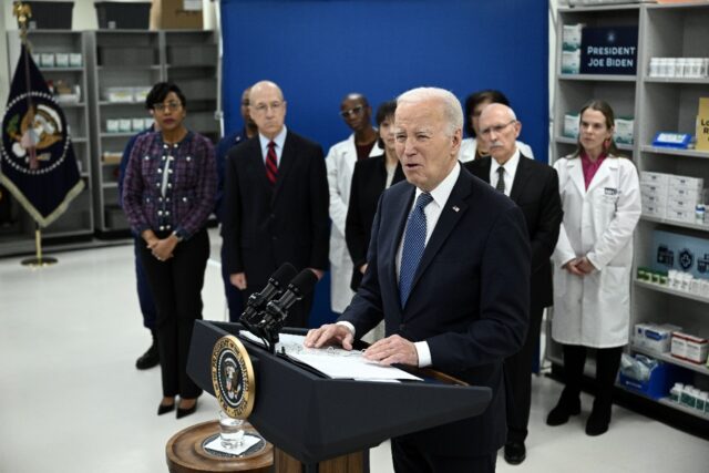 US President Joe Biden speaks about lowering prescription drug costs at the National Insti