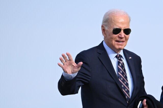 US President Joe Biden walks to board Air Force One at Joint Base Andrews in Maryland