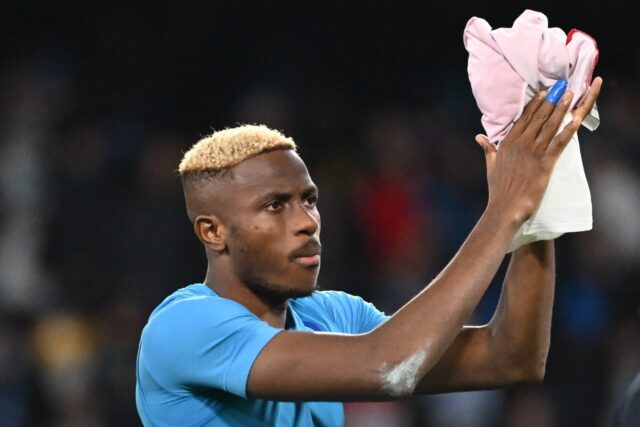 Victor Osimhen, pictured in midweek, has scored eight times in all competitions for Napoli