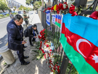 BAKU, AZERBAIJAN - OCTOBER 9: Jewish community visits the Israeli Embassy in Baku in remem