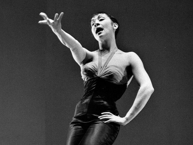 Prominent Broadway and film star Chita Rivera demonstrates her dance routines for a show i