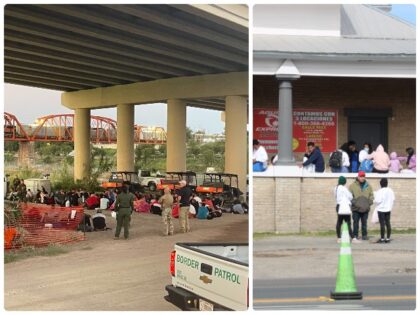 CBP officials clean up migrant encampment ahead of congressional delegation. (File Photos: