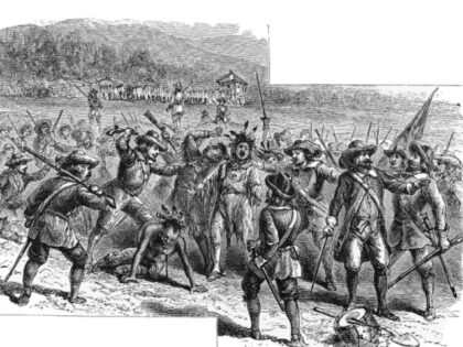 Old engraved illustration of the killing of the Rappahanock tribe chiefs - stock photo, Ge
