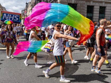 NHS workers take part in the Pride in London parade on 1 July 2023 in London, United Kingd