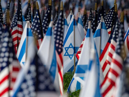 US and Israeli flags fill the field at Statler Park in Boston, Massachusetts, on October 1