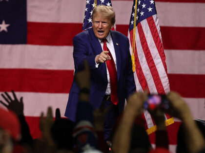 Republican Presidential candidate former U.S. President Donald Trump delivers remarks duri