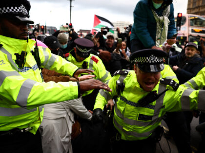 Metropolitan (MET) Police officers clash with protesters during a Pro-Palestinian demonstr