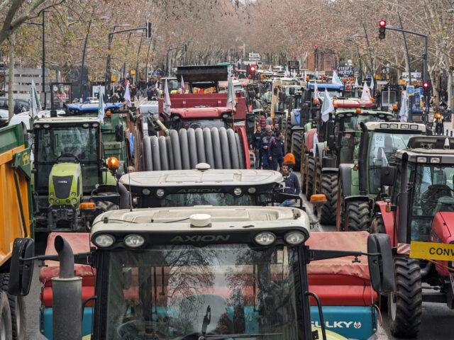 TOULOUSE, FRANCE - JANUARY 16: Farmers protest against rising taxes, levies, unfair competition and the many difficulties facing the agricultural sector on Toulouse, France on January 16, 2024. Farmers dumped around a hundred trailers of manure, straw and agricultural waste in front of the Cité Administrative and the Agence de …