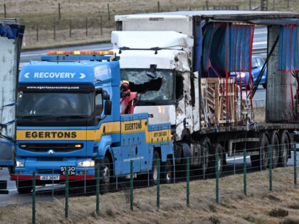 Two lorries blown over on the M6 motorway during the high winds of Storm Isha, are recover