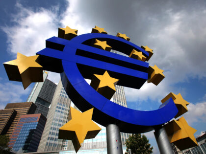 The euro sign sculpture is seen outside the European Central Bank (ECB) headquarters in Fr