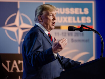 U.S. President Donald Trump speaks during a news conference at the North Atlantic Treaty O