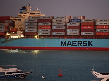 The Maersk Sentosa container ship sails southbound to exit the Suez Canal in Suez, Egypt,
