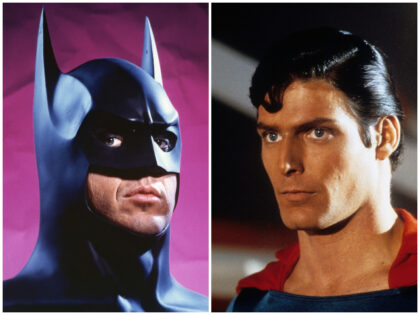 Michael Keaton as Batman and Christopher Reeve as Superman