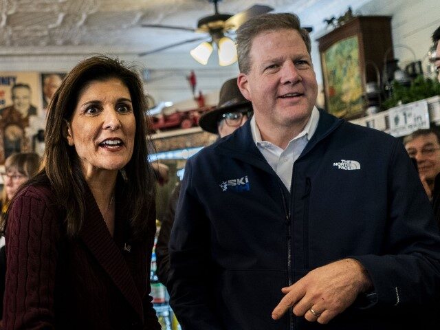 With 5 days to go until the New Hampshire primary with New Hampshire Governor Chris Sununu by her side, Republican Presidential candidate Nikki Haley meets Robie's General Store owners Jessica and Timothy Robin, 6th generation farmers, in Hooksett, New Hampshire on Thursday January 18, 2024. (Melina Mara/The Washington Post via …