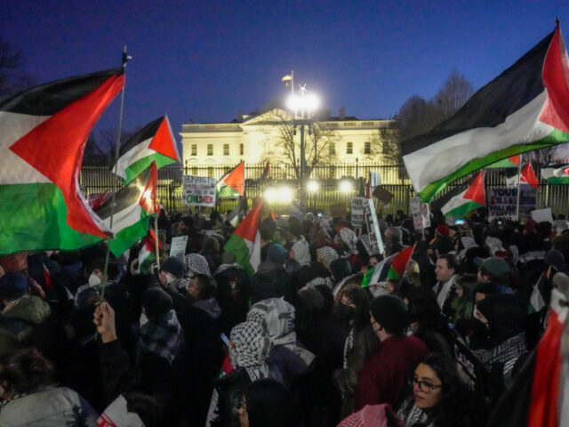 Demonstrators march past the White House during the March on Washington for Gaza on Saturday, Jan. 13, 2024, in Washington. (AP Photo/Mark Schiefelbein)