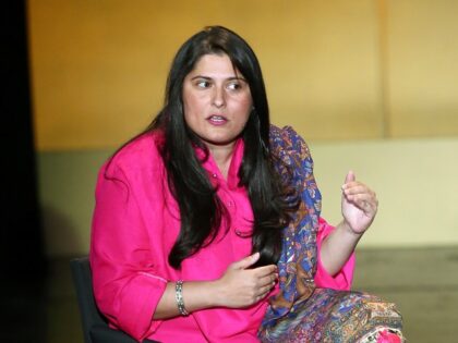 Journalist Sharmeen Obaid-Chinoy speaks on stage at the 8th Annual Women in the World Summ