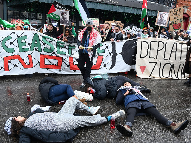 PARK CITY, UTAH - JANUARY 21: Activists participate in a protest during the pro-Palestine