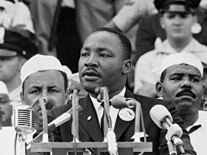 American Religious and Civil Rights leader Dr Martin Luther King Jr (1929 - 1968) gives hi