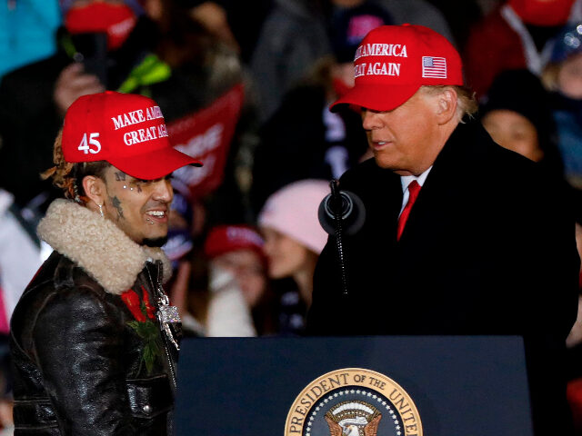 US President Donald Trump invites rapper Lil Pump on stage during his final Make America G