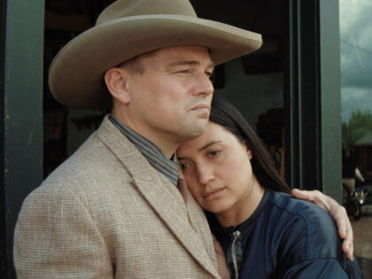 Leonardo DiCaprio and Lily Gladstone in Killers of the Flower Moon. Paramount