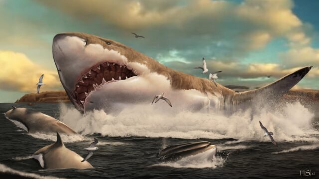 An artist's impression of a stocky, great white-like megalodon shark. Scientists now think